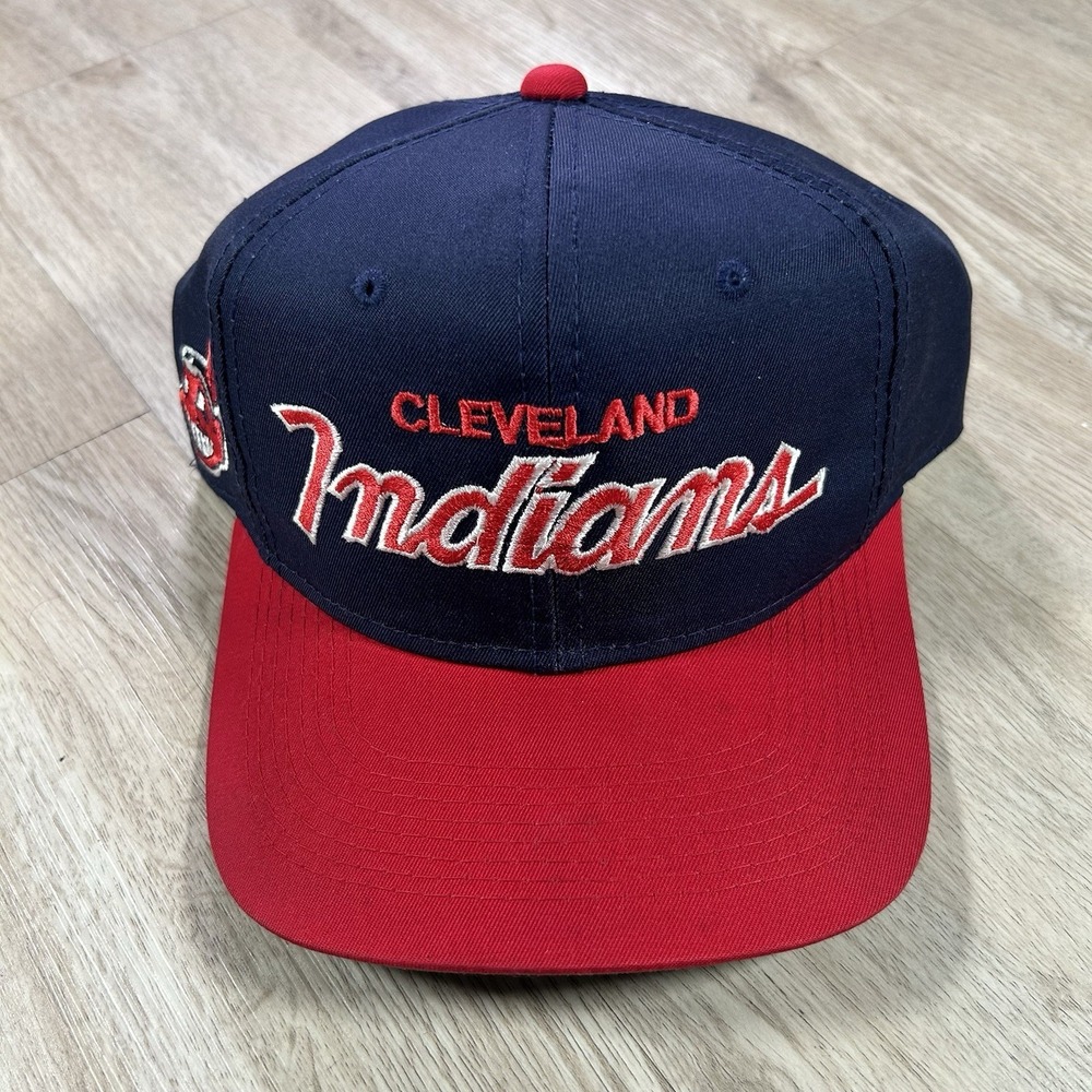 VTG Sports Specialties Cleveland Indians Script Snapback Hat MLB Blue Red Cap